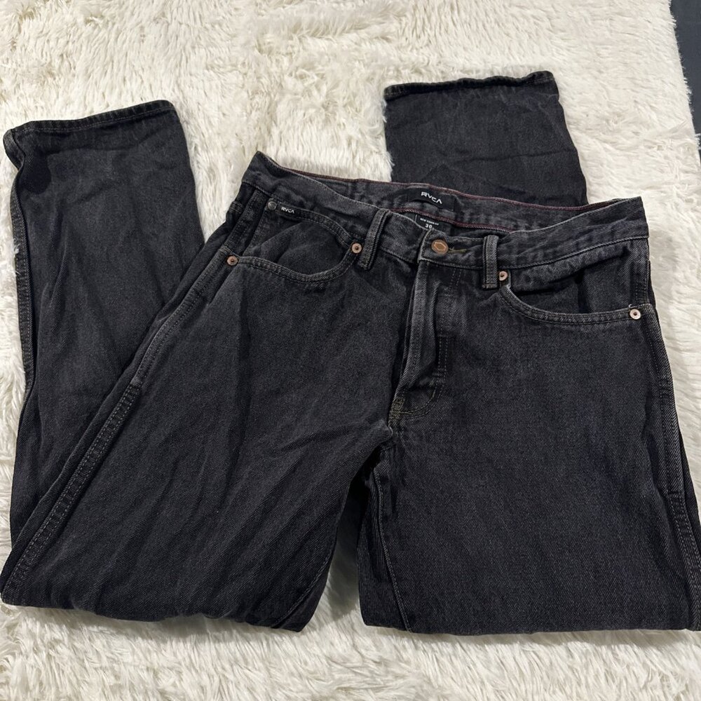 RVCA mens New Dawn Fit jeans 30 black button fly cotton skate surf